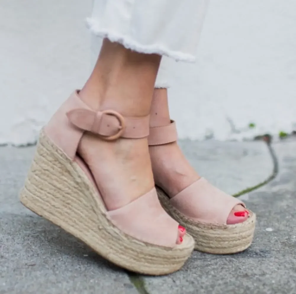 MARC FISHER Alida Suede Espadrille Wedge Sandal Blush Pink 7.5